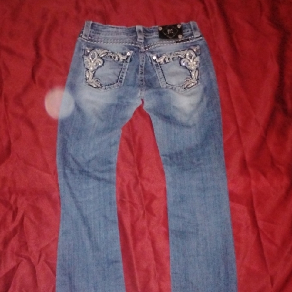 Miss Me Blue Skinny Jeans with Floral Embroidery